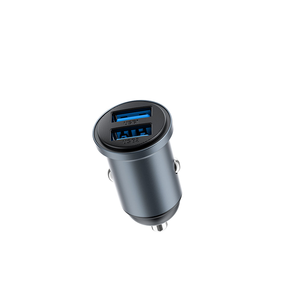Wiwu Wi-CC031 Nano Lite Serisi Dual USB-A Hızlı Şarj Özellikli Araç Şarj Aleti PD 12W Gri