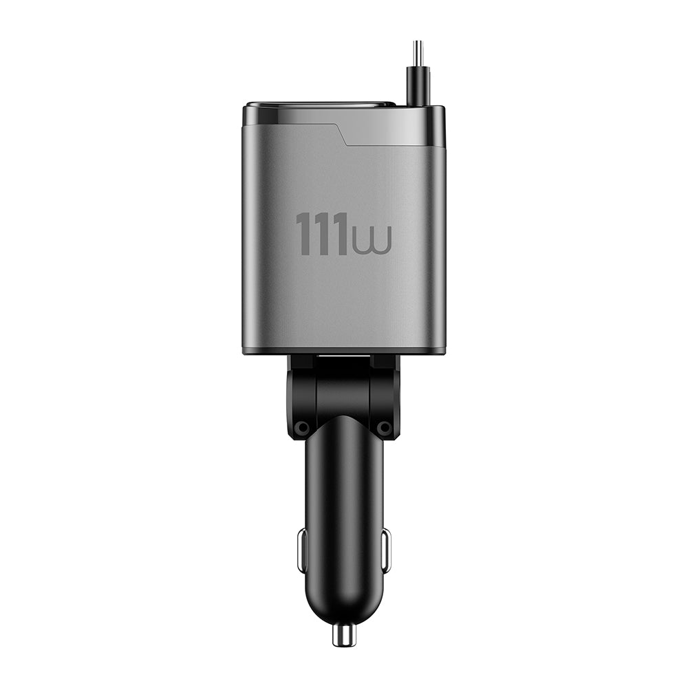 Wiwu Wi-CC034 Type-C + USB-A Hızlı Şarj Özellikli GaN Teknolojili Dahili Kablolu Araç Şarj Aleti 111W Gri