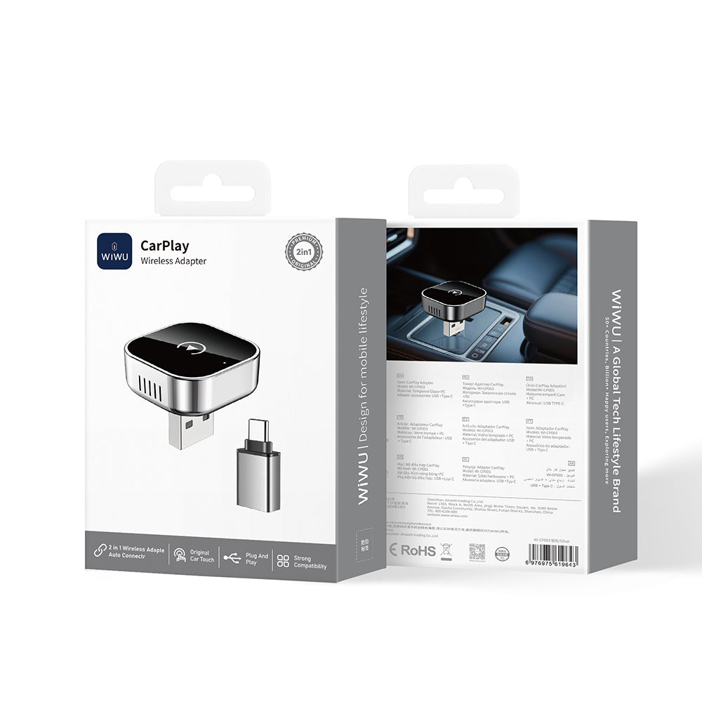 Wİwu Wi-CP003 2in1 CarPlay USB Wireless Transmitter Adaptör Gümüş