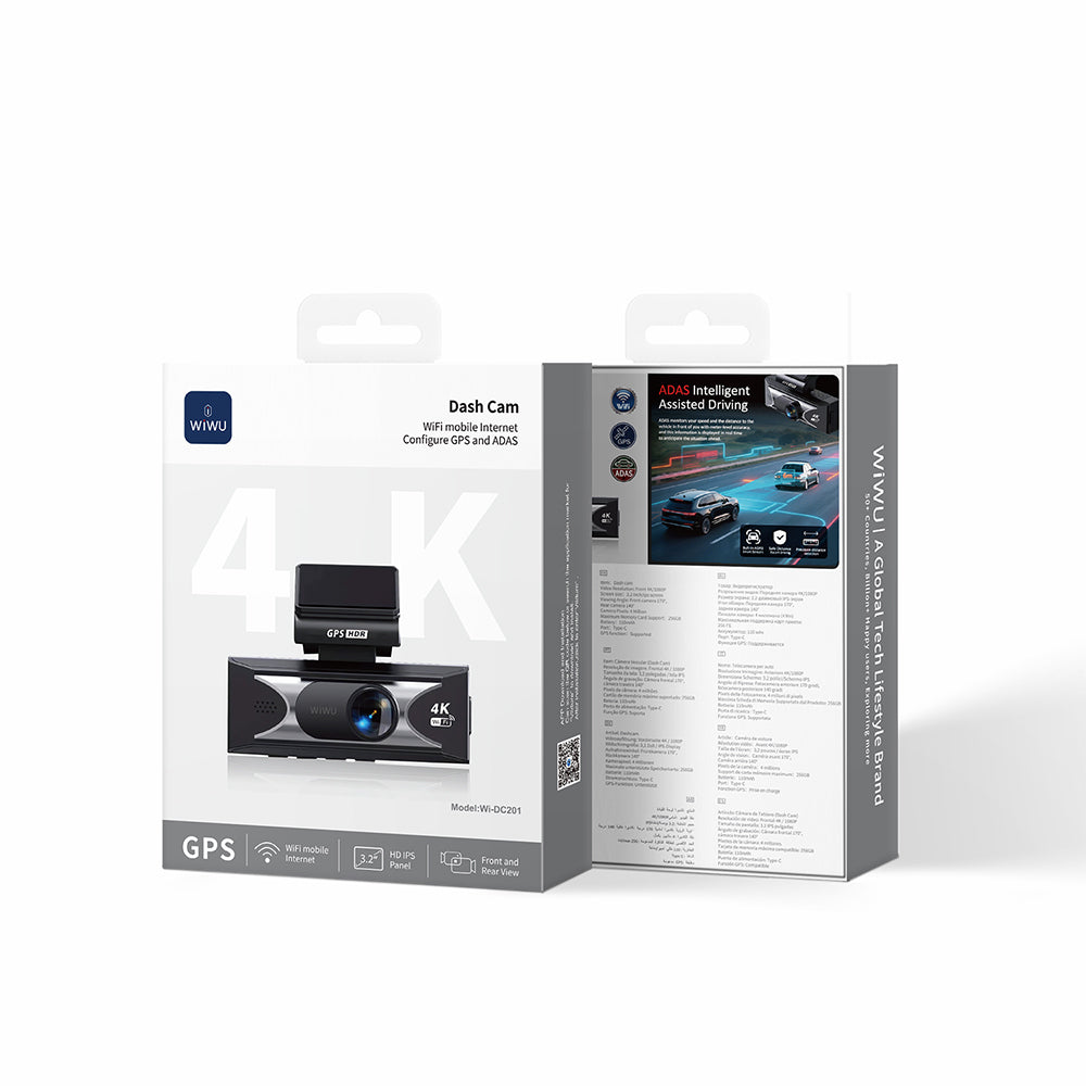 Wiwu Wi-DC201 4K Ultra HD Wifi Destekli Akıllı Ön ve Arka Araç Kamerası Siyah