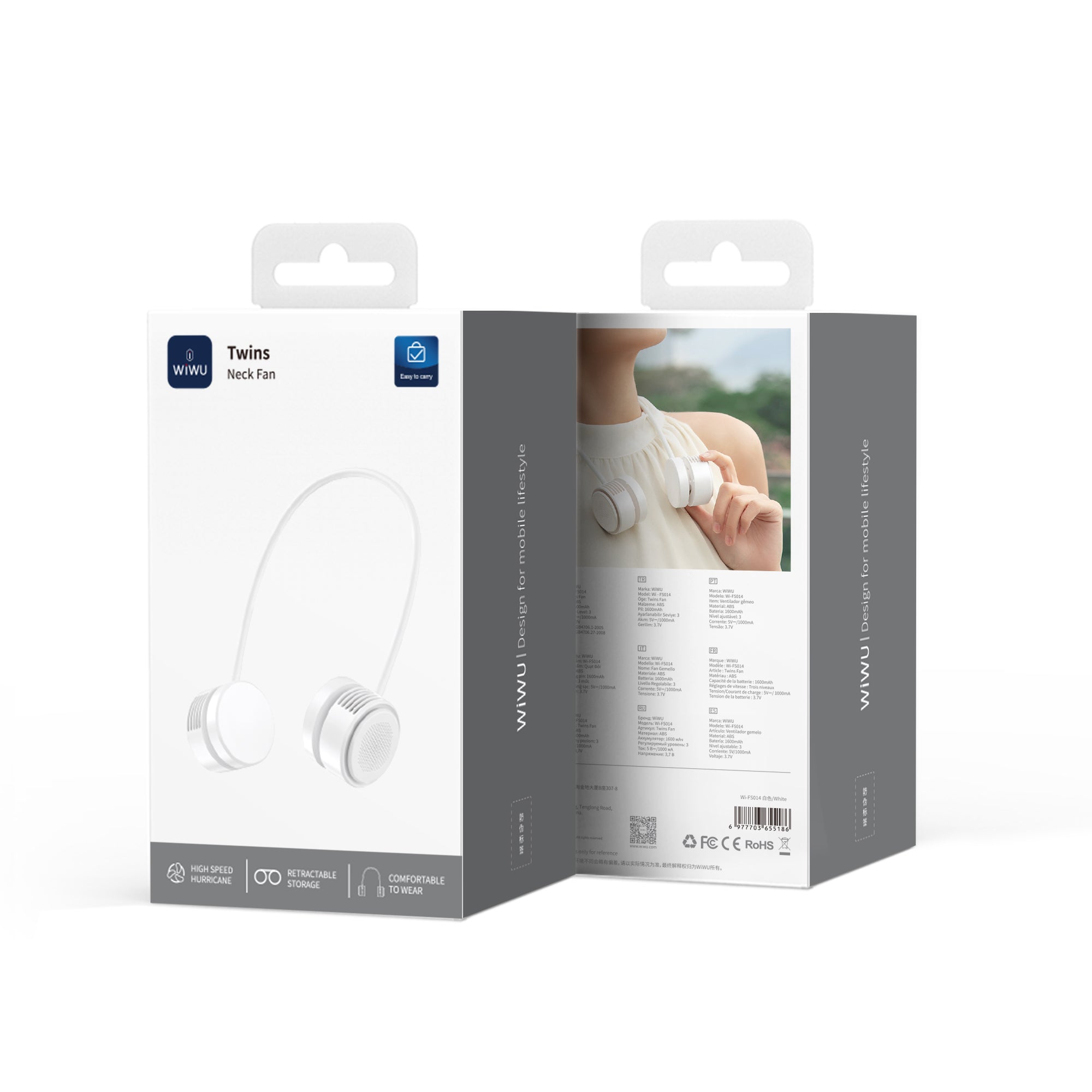 Wiwu Wi-FS014 Twins Neck Taşınabilir Şarjlı Boyun Askılı Fan Beyaz