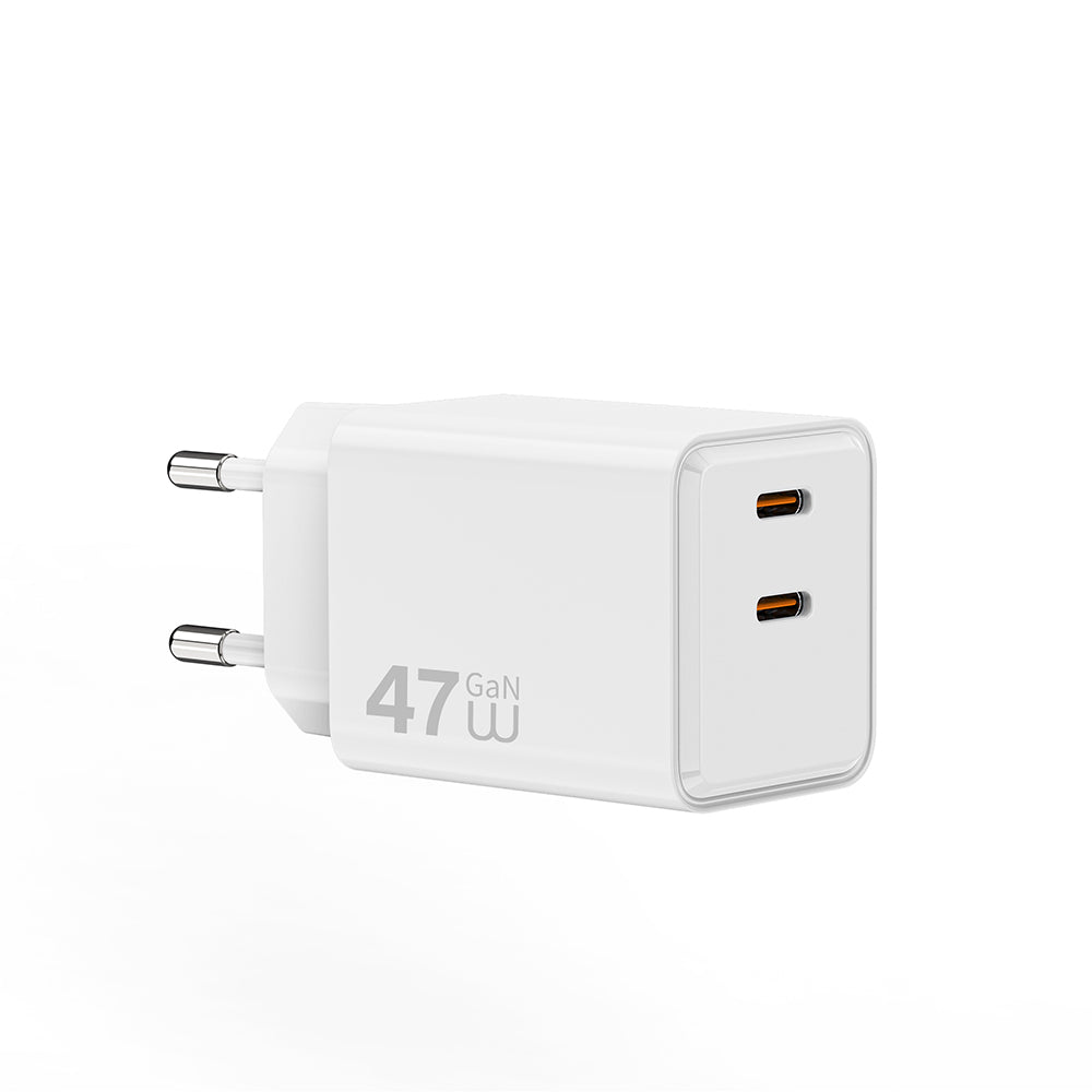 Wiwu Wi-G025 Cube Serisi Dual Type-C PD GaN Teknolojili Hızlı Şarj Başlığı 47W Beyaz