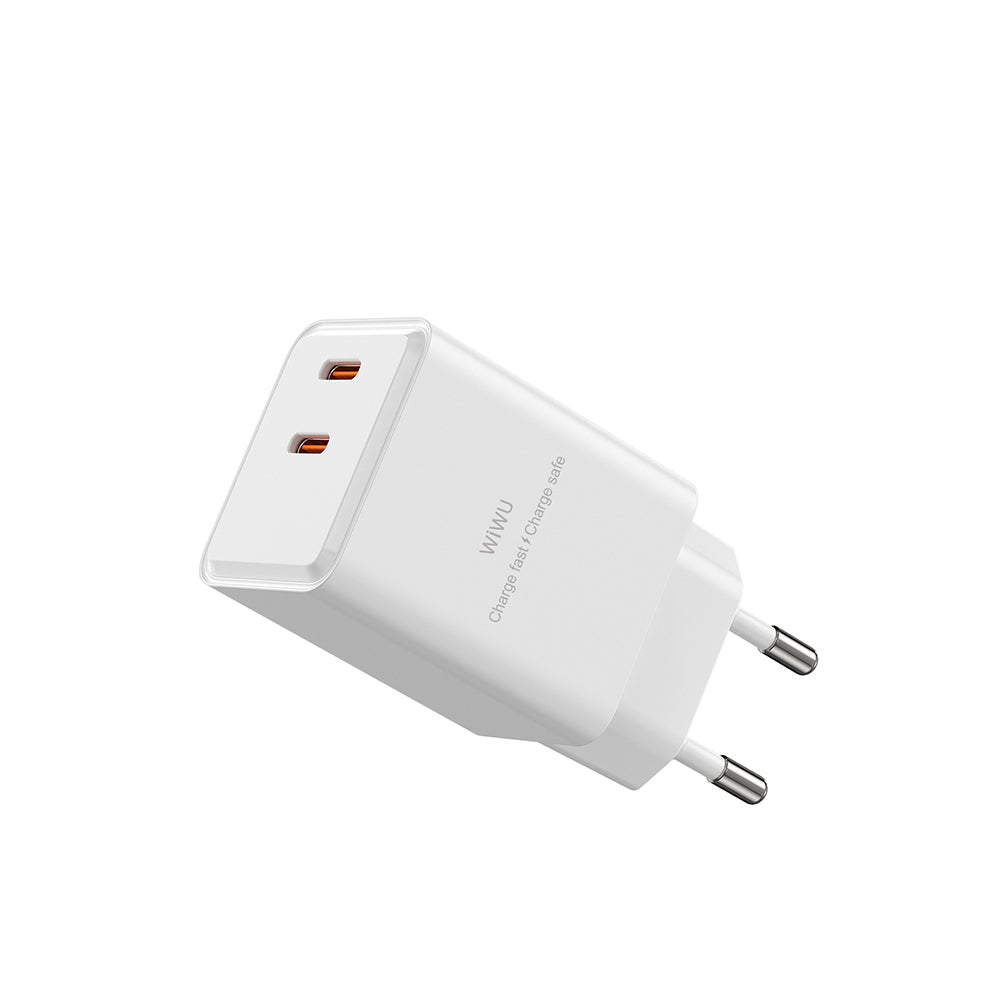 Wiwu Wi-G025 Cube Serisi Dual Type-C PD GaN Teknolojili Hızlı Şarj Başlığı 47W Beyaz