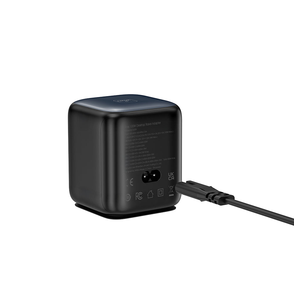 Wiwu Wi-G039 GaN Teknolojili Type-C Kablolu 4 Portlu Masaüstü Şarj İstasyonu 100W Siyah