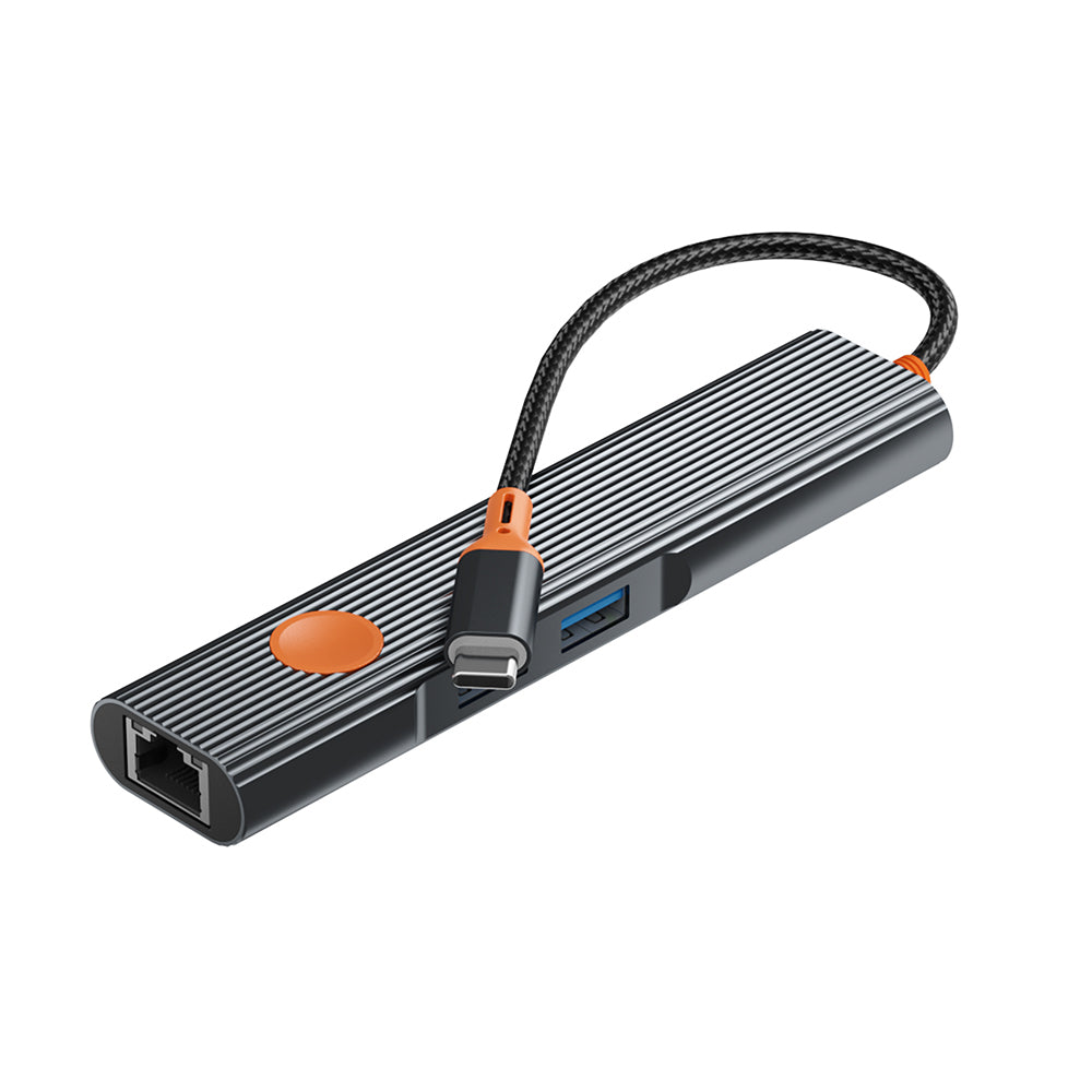 Wiwu Wi-HB005 Travel Serisi 5in1 HDMI (4K@60Hz) Girişli + RJ45 + 100W PD Type-C Hub Bağlantı İstasyonu Gri