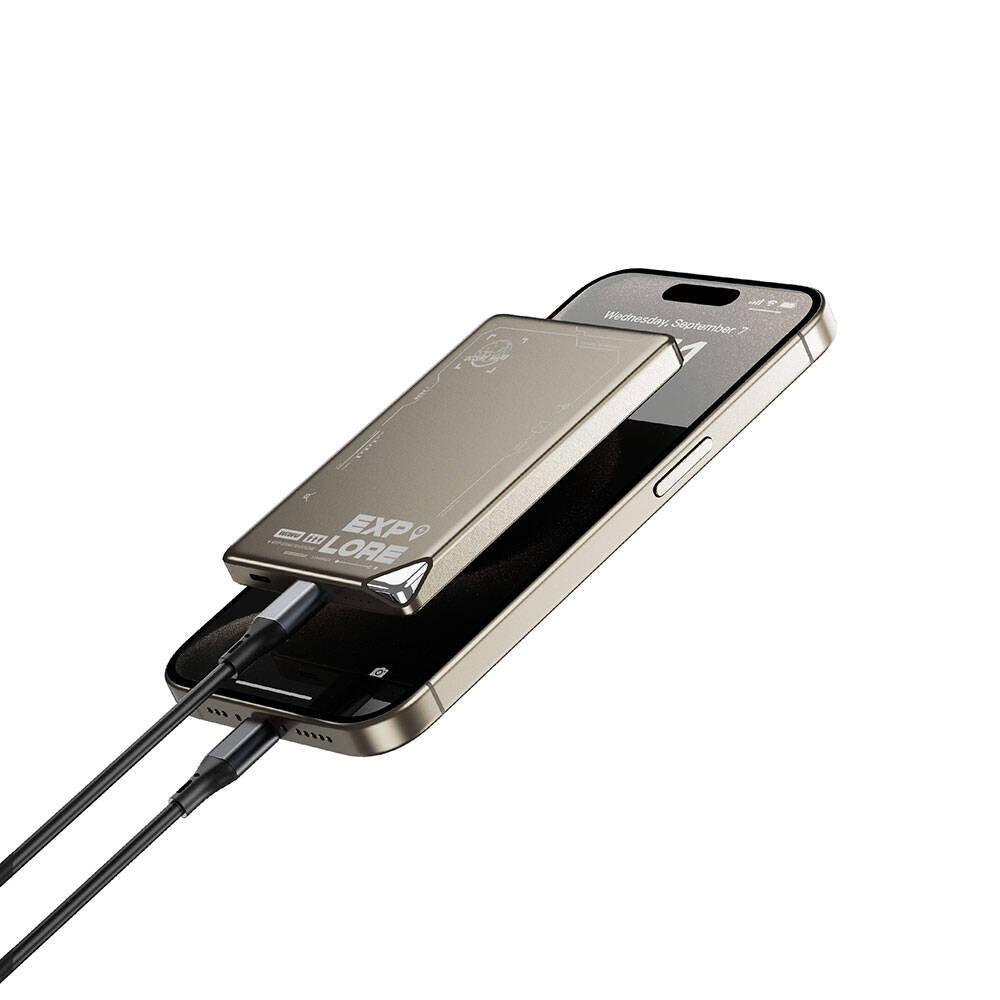 Wiwu Wi-P019 Ultra-Thin Explore Serisi Led Göstergeli Wireless Magsafe Powerbank 15W 5000mAh Titanyum-Gold