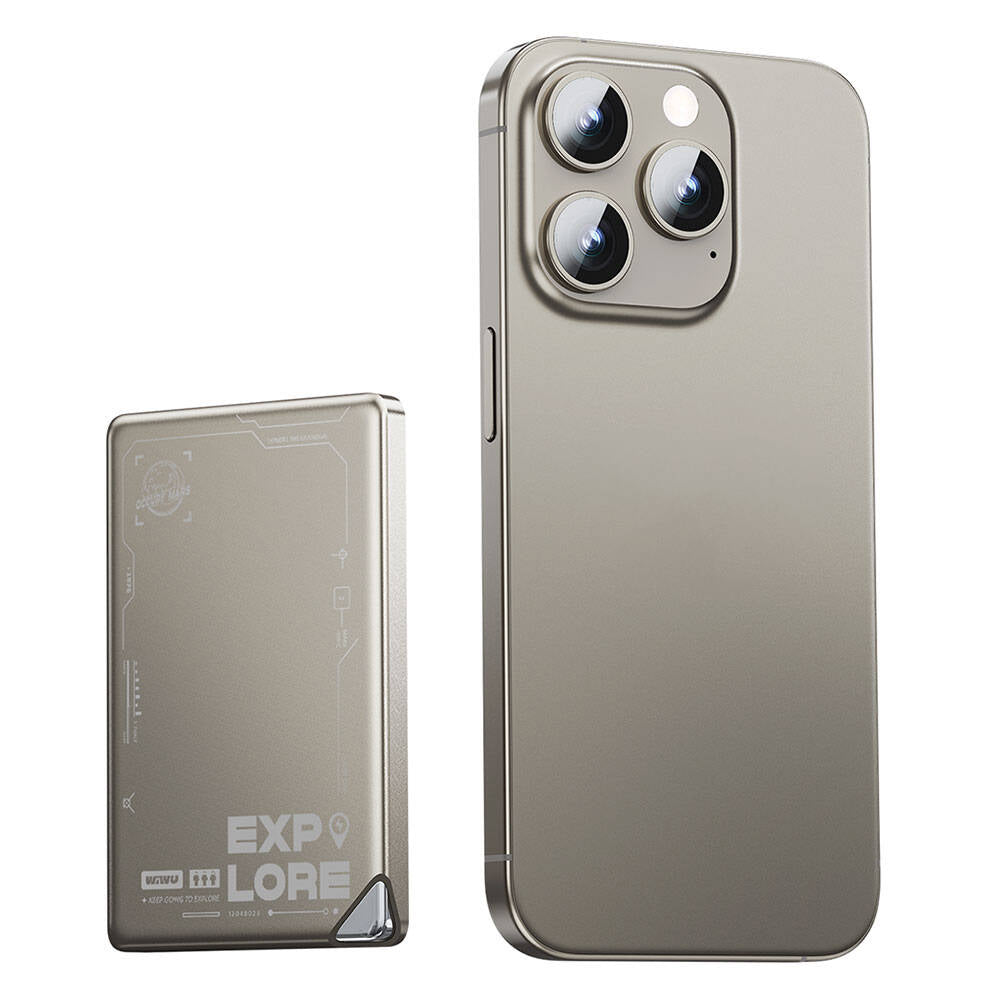 Wiwu Wi-P019 Ultra-Thin Explore Serisi Led Göstergeli Wireless Magsafe Powerbank 15W 5000mAh Titanyum-Gold