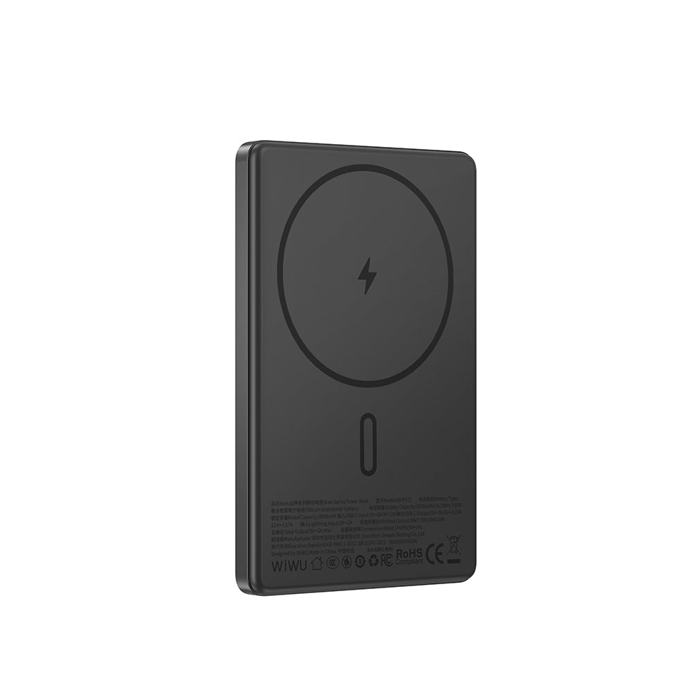 Wiwu Wi-P072 PD 20W M-safe Şarj Özellikli Ultra İnce Aramid Fiber Powerbank 15W 5000mAh Siyah