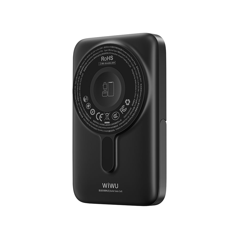 Wiwu Wi-P077 Pionner Serisi Taşınabilir Wireless Şarj ve PD 20W Hızlı Şarj Özellikli Standlı Powerbank 15W 10000mAh Beyaz