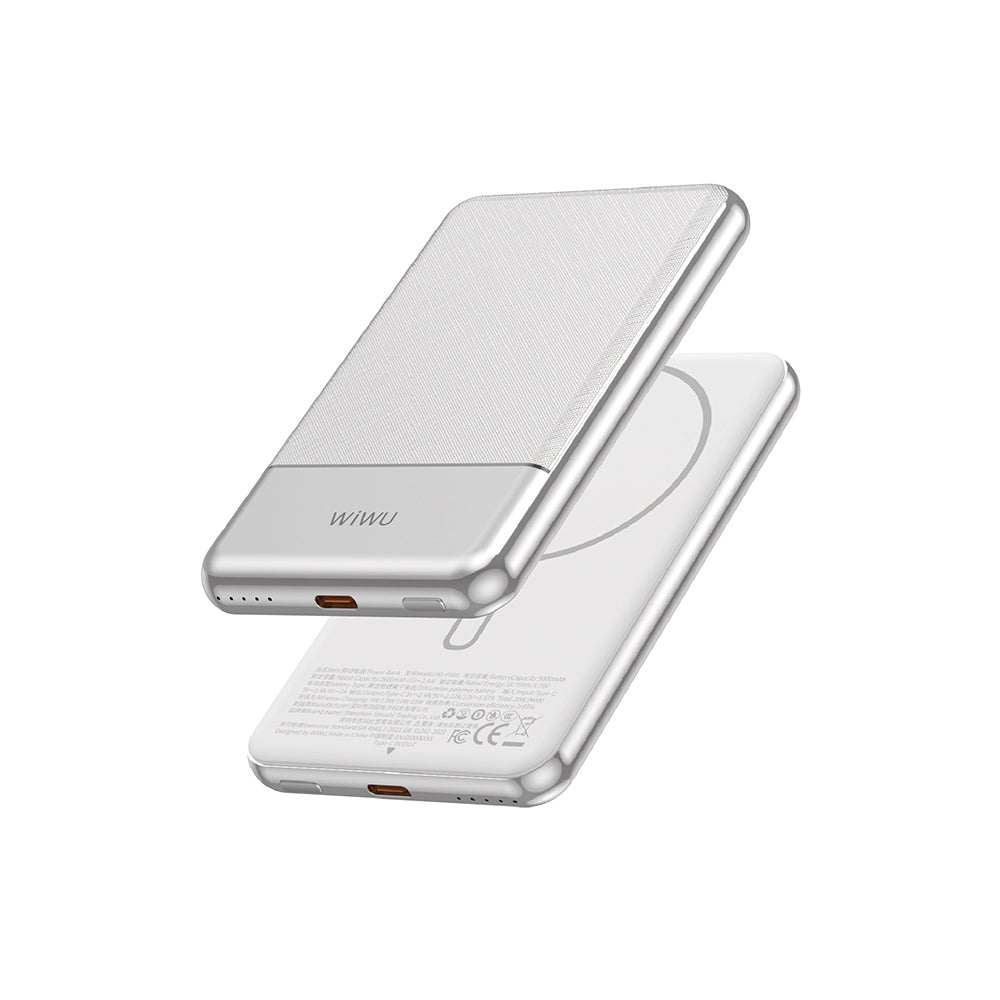 Wiwu Wi-P088 LED Işık Göstergeli PD 20W Kablosuz Powerbank 5000mAh 15W Gümüş