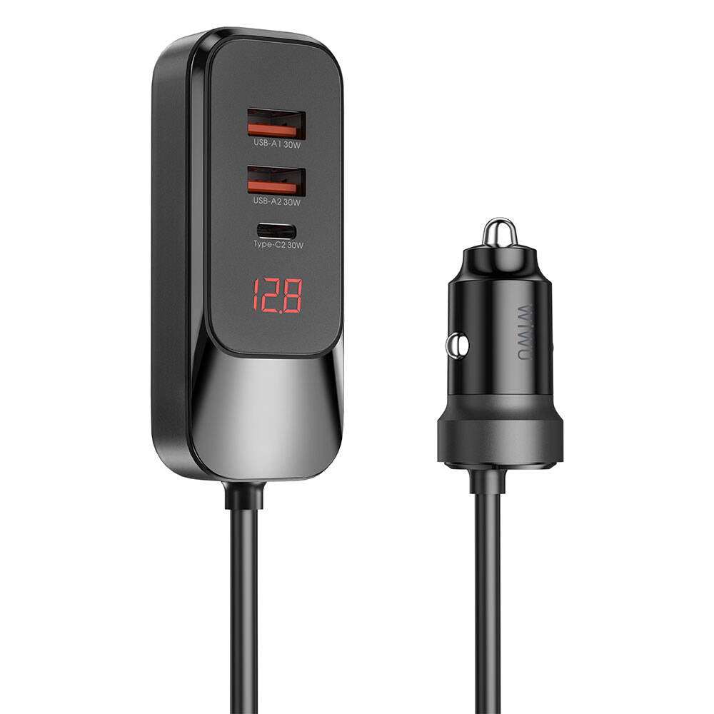 Wiwu Wi-QC015 Extend Serisi Dual Type-C + Dual USB-A Hızlı Şarj Özellikli Harici Portlu Araç Şarj Aleti 120W Siyah