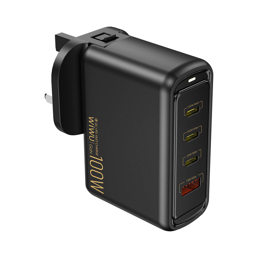 Wiwu Wi-U022W Warrior Serisi GaN Teknolojili 100W QC+PD Universal Hızlı Şarj Başlığı Siyah