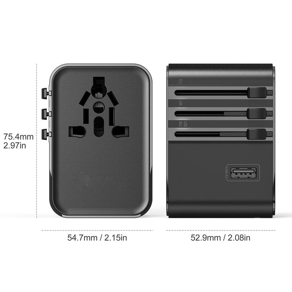 Wiwu Wi-UA006 Çoklu Universal TR/US/UK/AUS/EU Uyumlu Seyahat Şarj Adaptörü 45W Siyah
