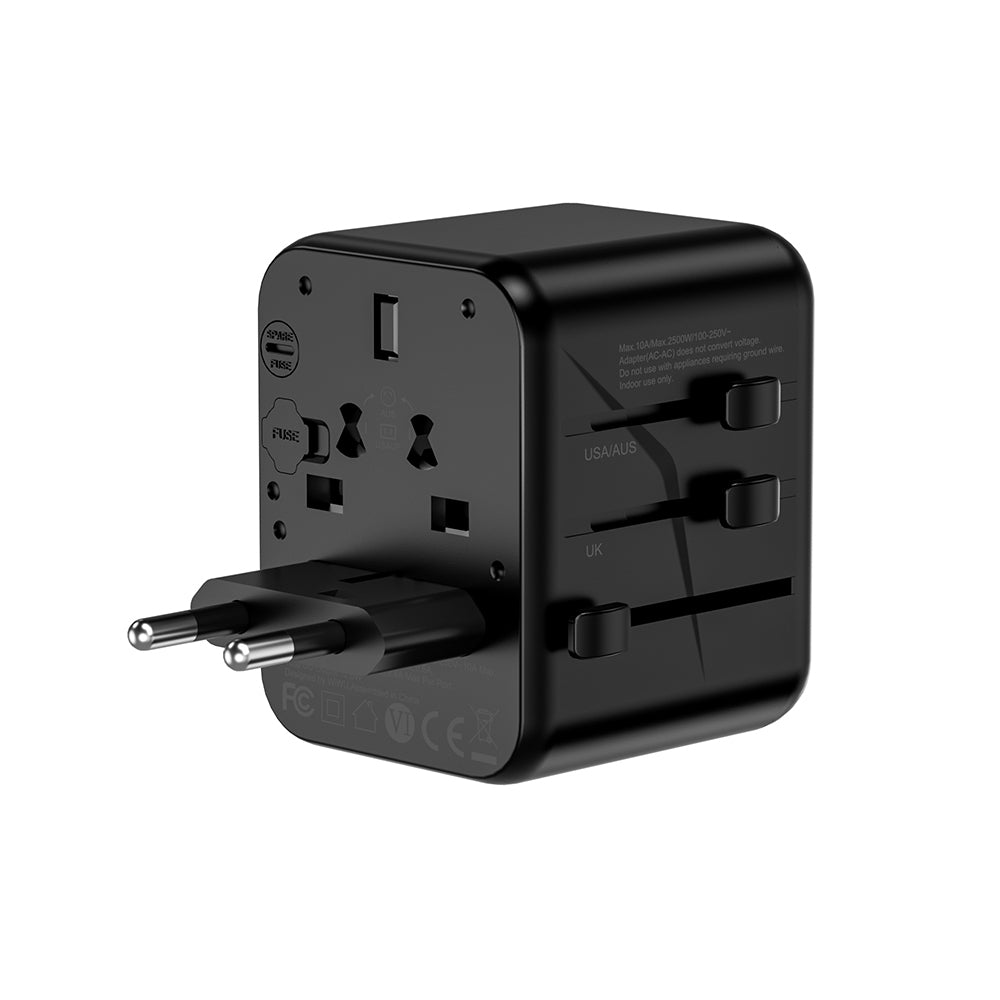 Wiwu Wi-UA012 Çoklu Universal TR/US/UK/AUS/EU Uyumlu Seyahat Şarj Adaptörü 12W Siyah