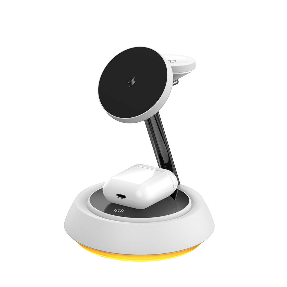 Wiwu Wi-W002 3in1 Hızlı Şarj Özellikli Magnetik Kablosuz Şarj Standı Beyaz