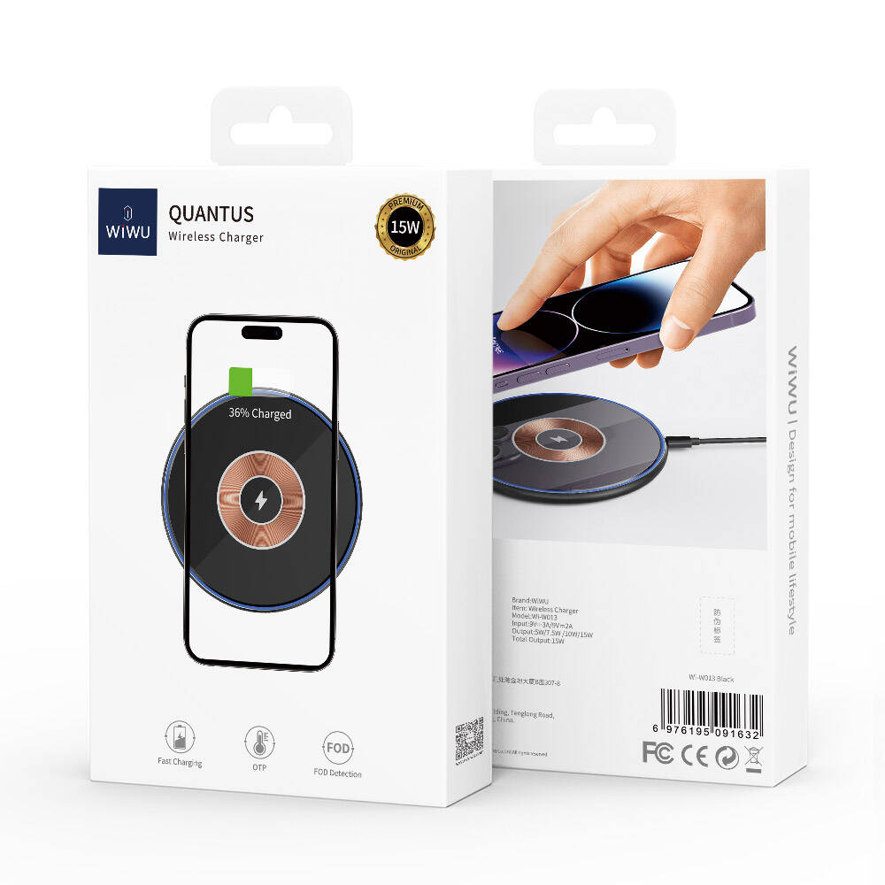 Wiwu Wi-W013 Quantus 15W Hızlı Şarj Özellikli Masaüstü Wireless Şarj Aleti Siyah