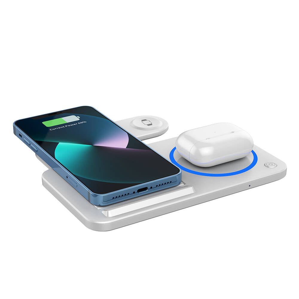 Wiwu Wi-W020 3in1 Katlanabilir Hızlı Şarj Özellikli Magnetik Kablosuz Şarj Standı Beyaz