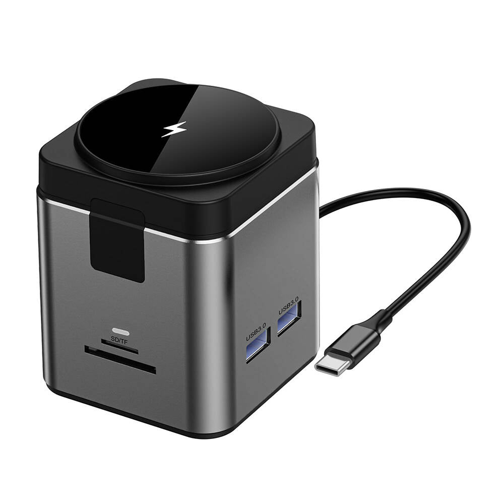 Wiwu Wi-W025 9in1 Magsafe Şarj Özellikli Type-C Hub PD 100W USB 3.0 SD/TF HDMI RJ45 Gri
