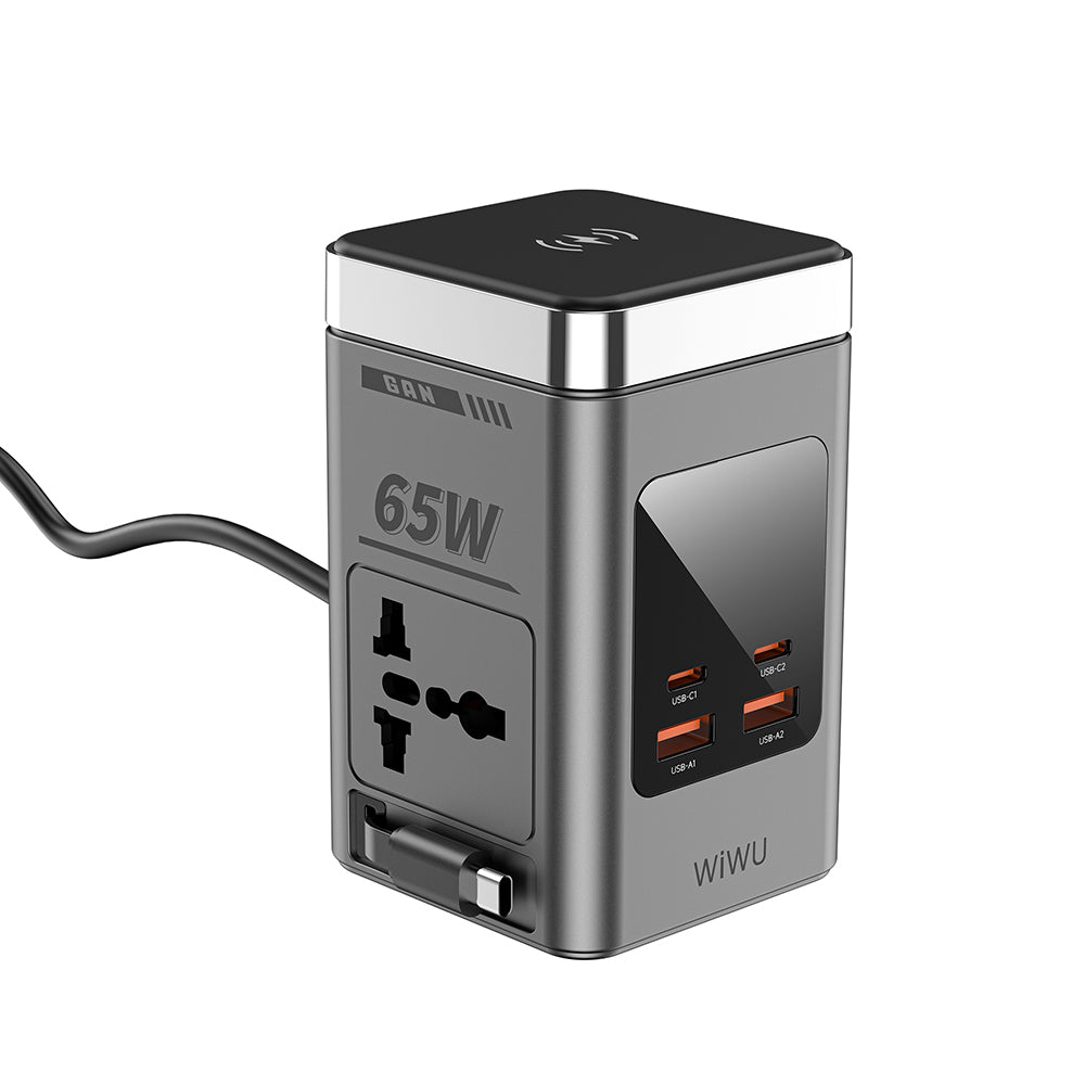 Wiwu Wi-W040 Telefon & Akıllı Saat & Kulaklık İçin GaN 65W 8in1 Şarj İstasyonu Gri