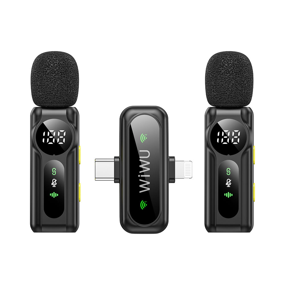 Wiwu Wi-WM007 2in1 Type-C ve Lightning Portlu ANC Özellikli Kablosuz Yaka Mikrofonu Siyah