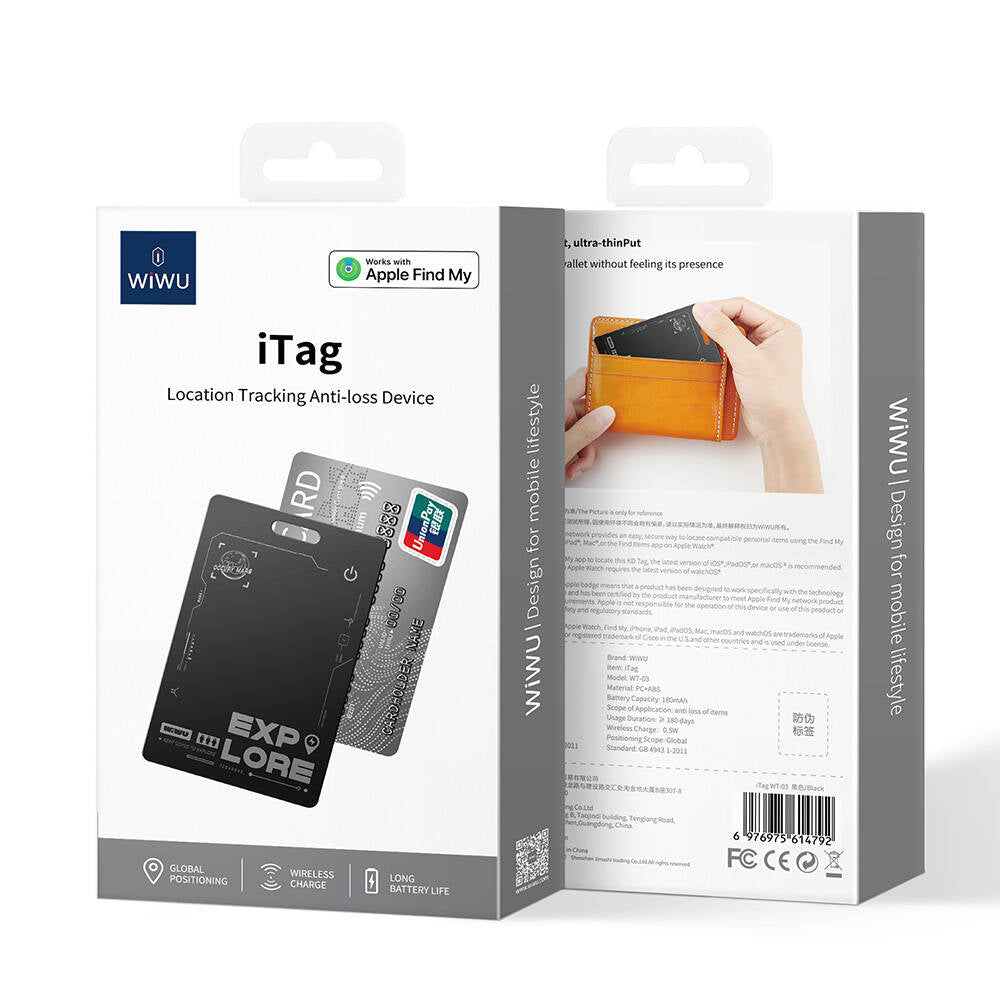 Wiwu WT-03 iTag iOS Find My Destekli Kartlık Tasarımlı Kaybolmaya Karşı GPS Akıllı Takip Cihazı Siyah