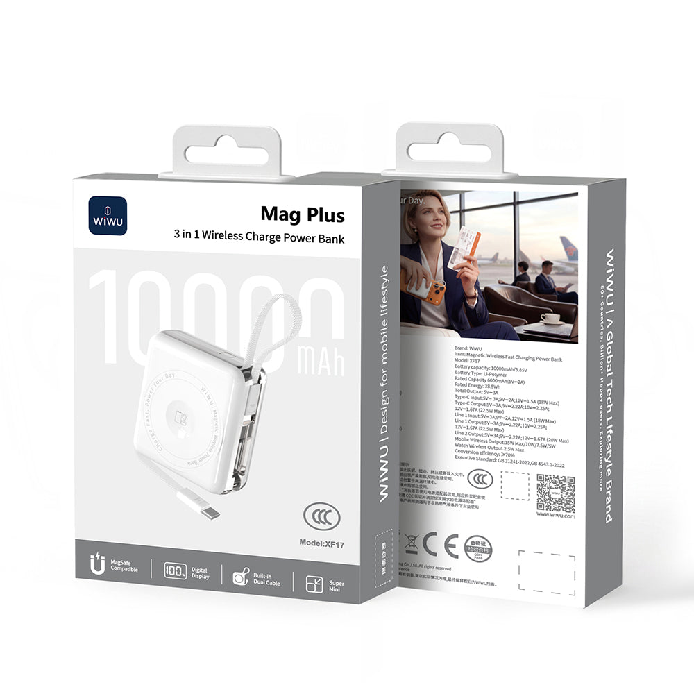 Wiwu XF17 Mag Plus Serisi M-safe Şarj Özellikli 3in1 15W Taşınabilir Powerbank 10.000mAh Beyaz