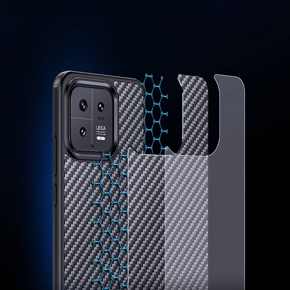 Xiaomi Mi 13 Pro Kılıf Aramid Karbon Fiber Magsafe Özellikli Wlons Radison Kılıf Siyah