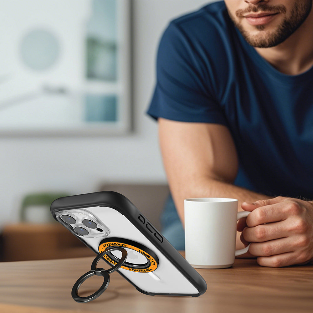 Youngkit Magnetik 360 Derece Dönebilen Double Ring Serisi Parmak Ring Stand Siyah
