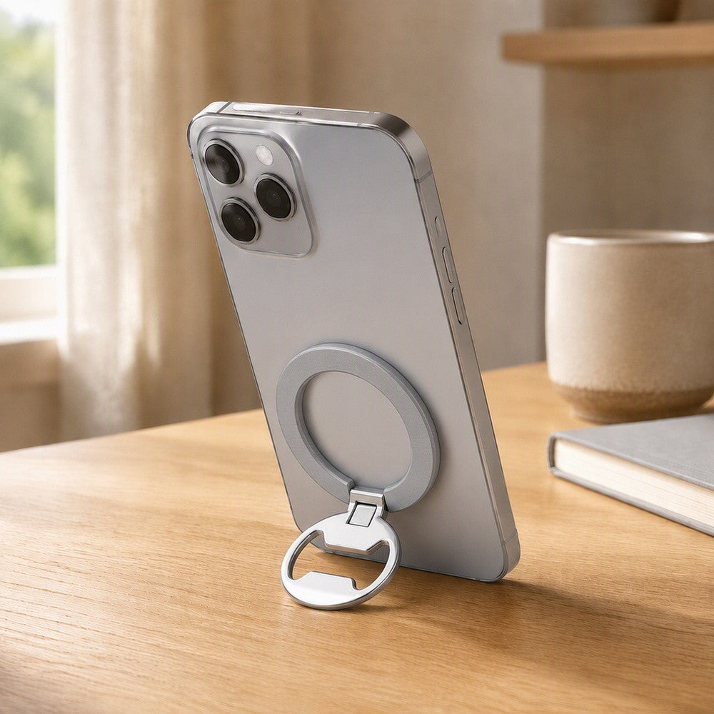 Zore Paris M10 Magnetik Standlı Şişe Açacaklı Ring Telefon Tutucu Gümüş