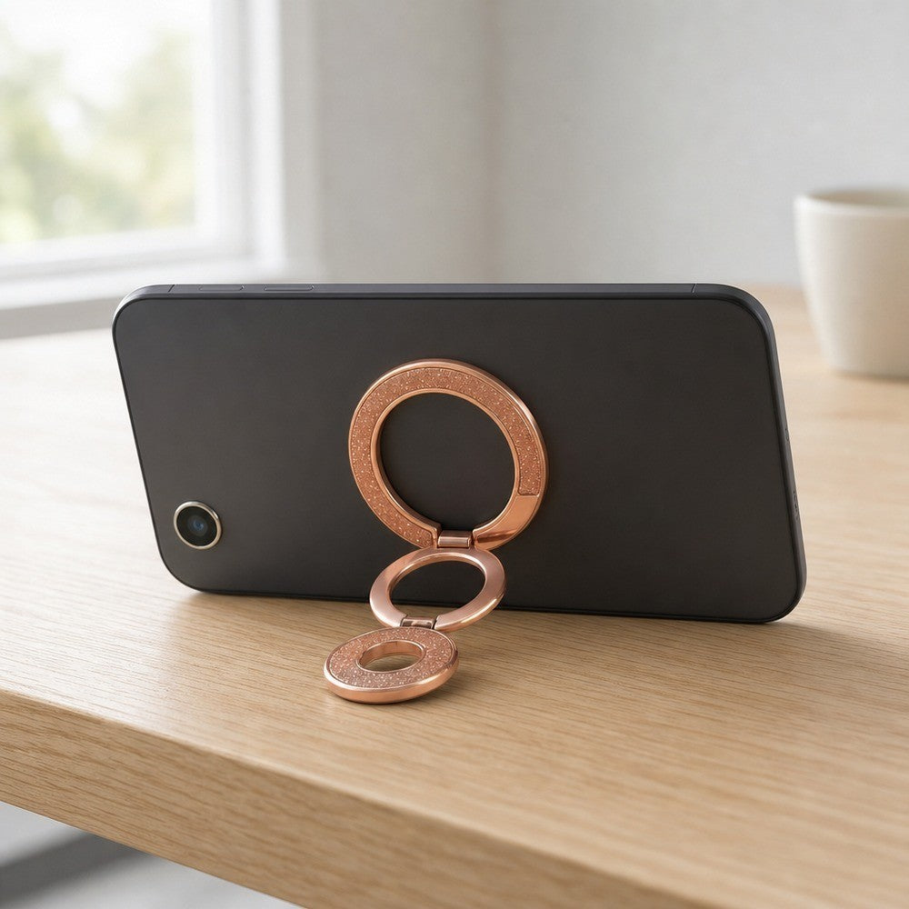 Zore Paris M102 Glitter Magnetik Ring Standlı Simli Telefon Tutucu Rose Gold