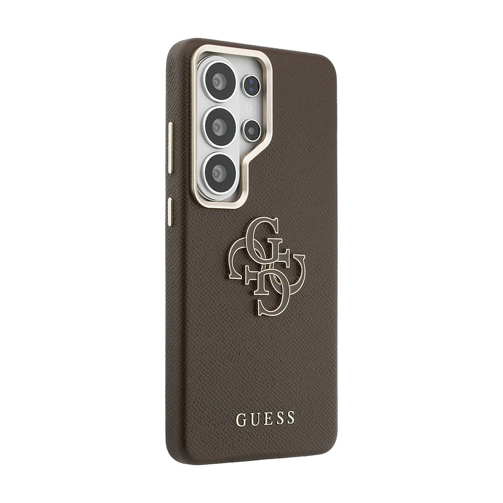 Galaxy S26 Ultra Kılıf Guess Orjinal Lisanslı Grained Yazı ve 4G Büyük Metal Logolu Kapak Kahverengi