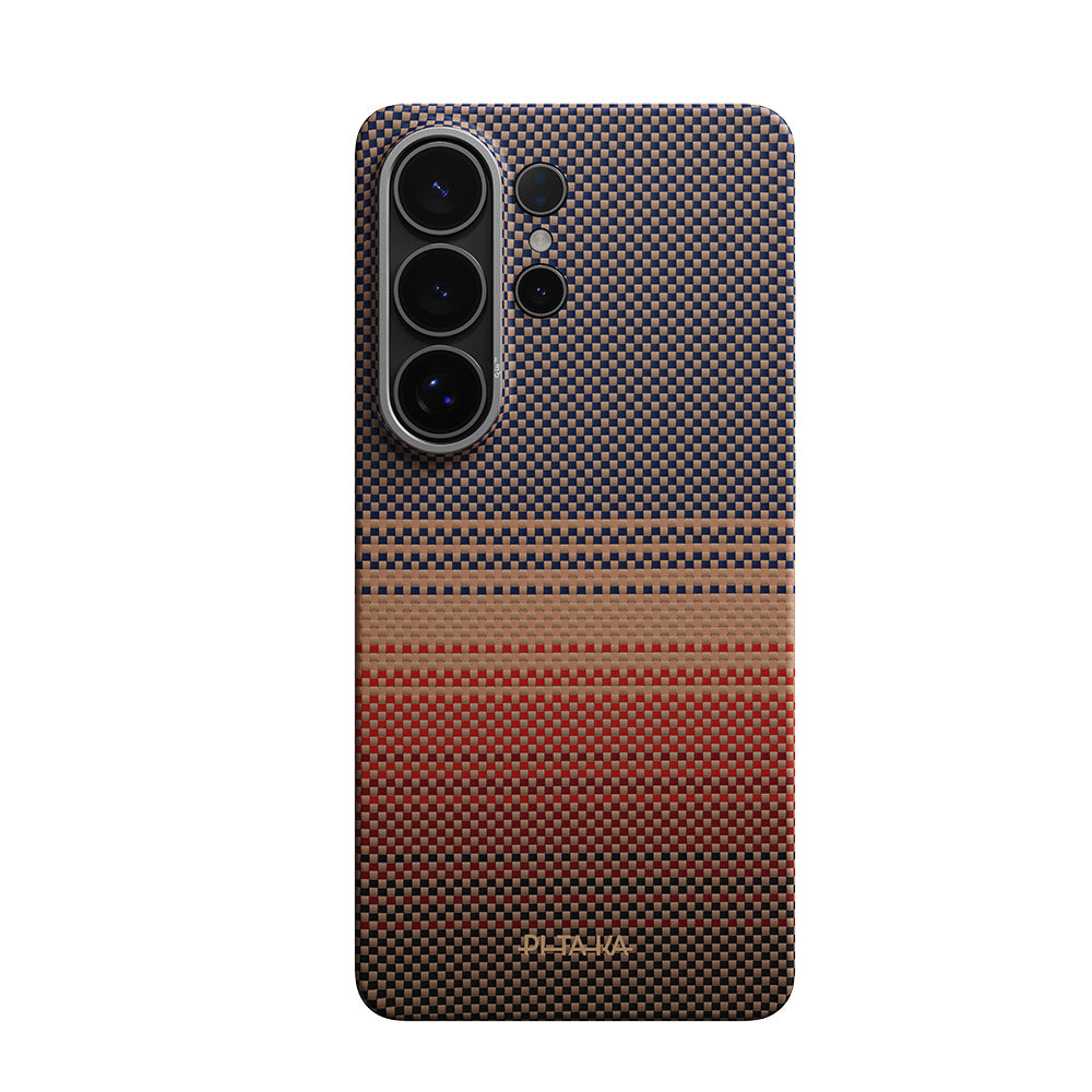 Galaxy S26 Ultra Kılıf M-safe Şarj Özellikli Aramid Fiber Pitaka Tactile Woven Sunset-Moonrise Serisi Kapak Kahverengi