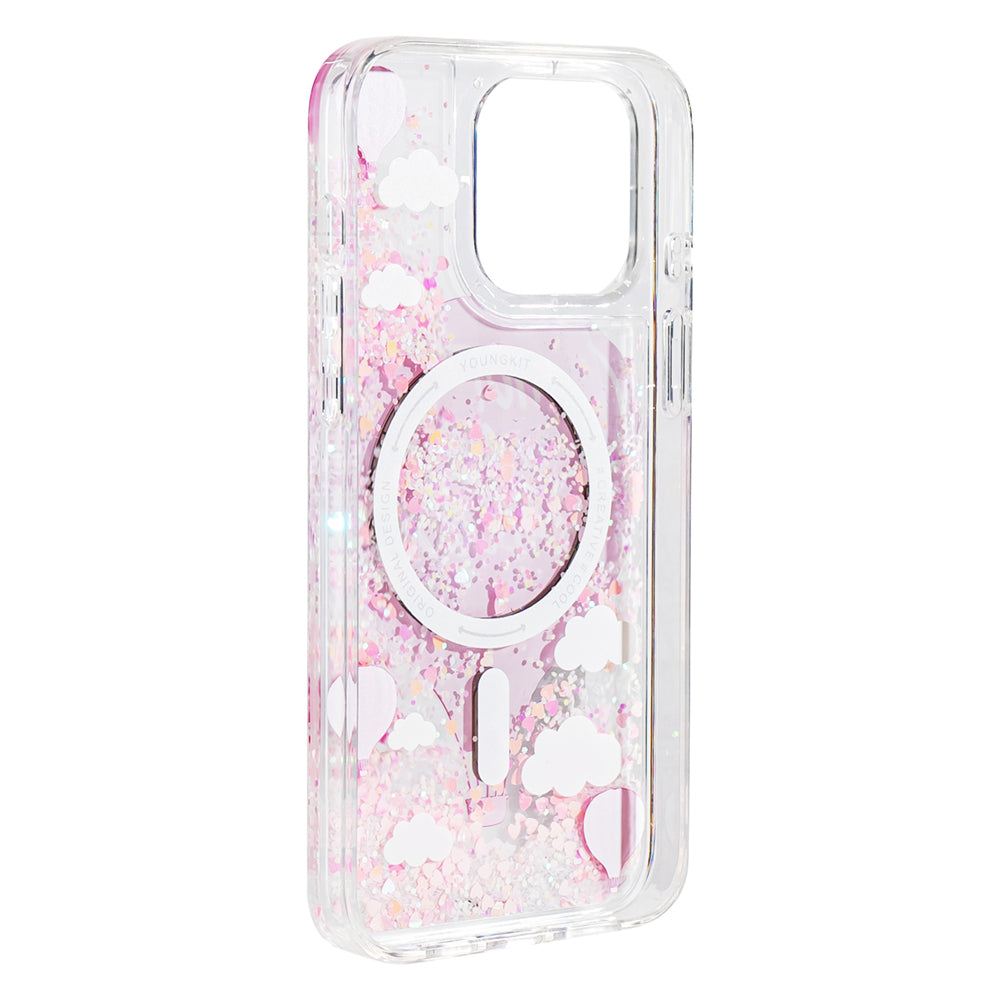 YOUNGKIT iPhone 16 Pro Max Magsafe Şarj Özellikli Parlak Kumlu Sıvılı Pink Dream Quicksand Serisi Pembe Kılıf