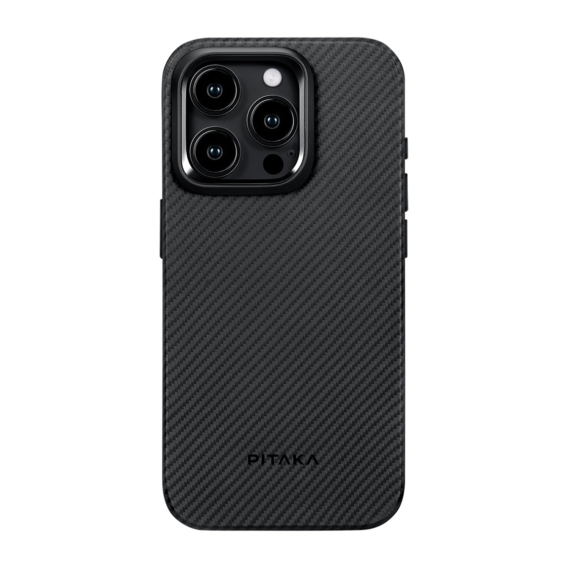 PİTAKA Magsafe Şarj Özellikli İPhone 15 Pro Max 600D Aramid Fiber Military-Grade Classic Serisi Black-Grey Twill Kapak