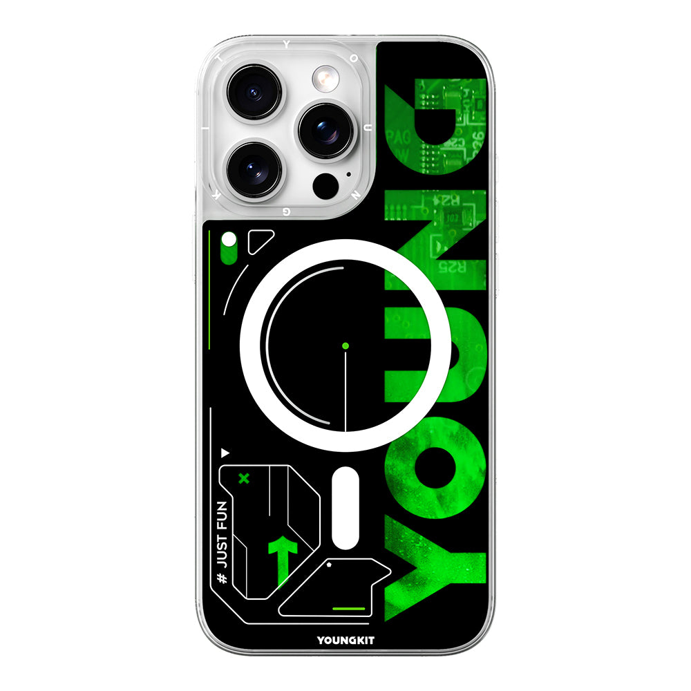 YOUNGKİT iPhone 16 Pro Max Magsafe Şarj Özellikli Airbagli Çift Katmanlı Future Streamer Serisi Yeşil Kılıf