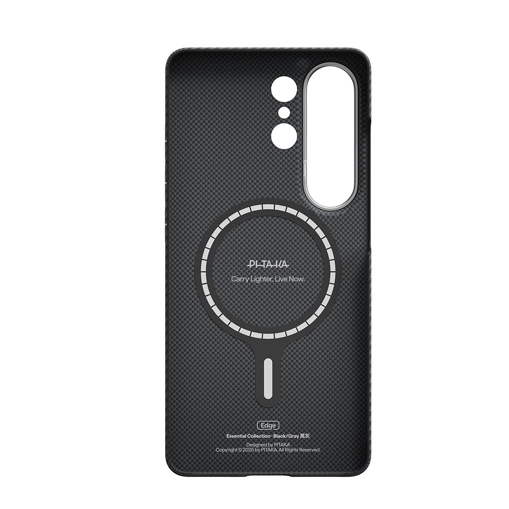 Galaxy S26 Ultra Kılıf M-safe Şarj Özellikli 600D Aramid Fiber Pitaka Ultra-Slim Classic Serisi Black-Grey Twill Kapak Siyah-Gri