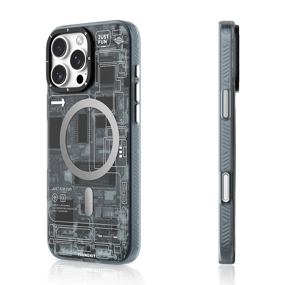 YOUNGKİT iPhone 16 Pro Max Magsafe Şarj Özellikli Technology Serisi Gri Kılıf