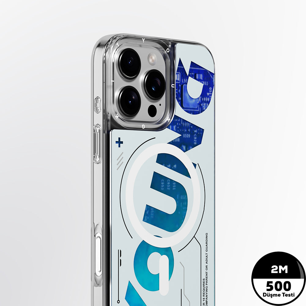 YOUNGKİT iPhone 16 Pro Max Magsafe Şarj Özellikli Airbagli Çift Katmanlı Future Streamer Serisi Mavi Kılıf