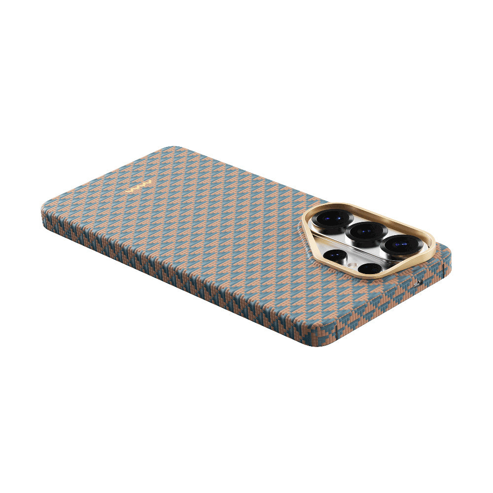 Galaxy S26 Ultra Kılıf M-safe Şarj Özellikli Raptic Aramid Skin Origin Serisi Kapak Gold-Mavi