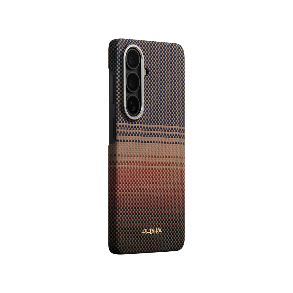 Galaxy S26 Plus Kılıf M-safe Şarj Özellikli Aramid Fiber Pitaka Tactile Woven Sunset-Moonrise Serisi Kapak Kahverengi