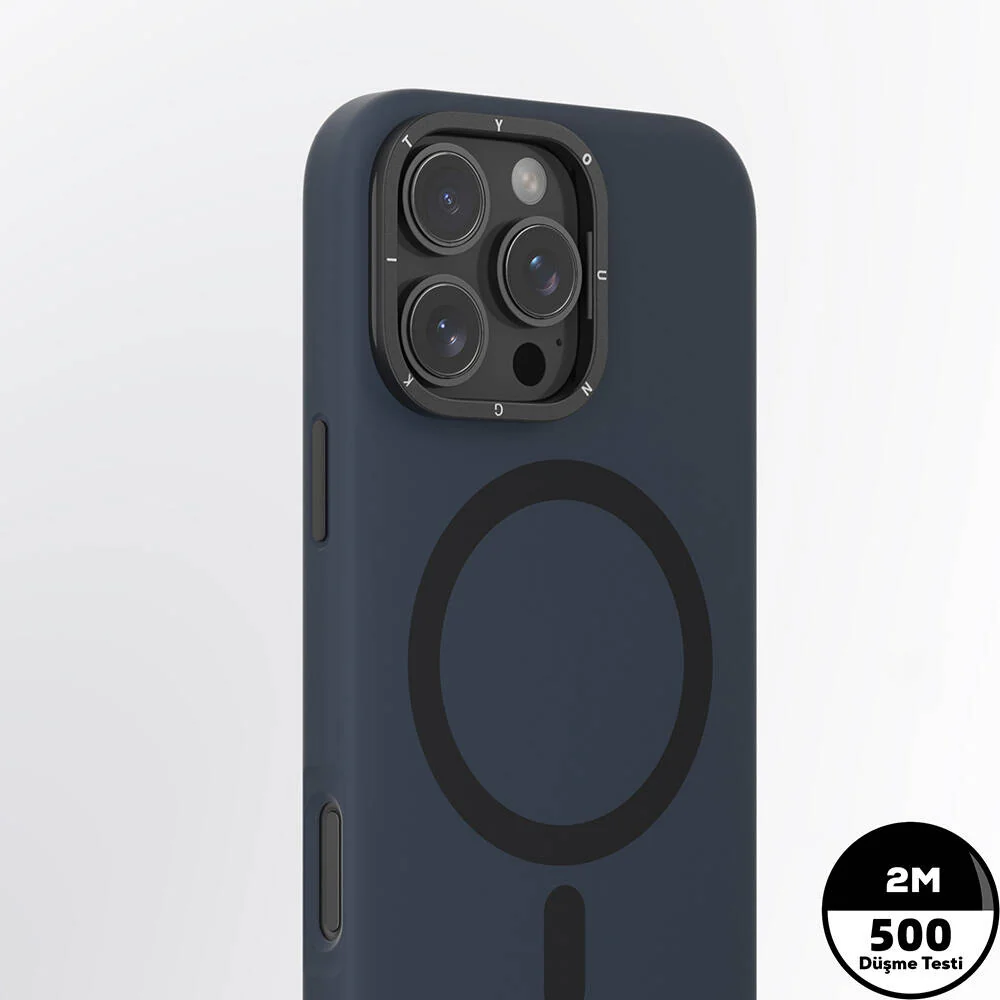YOUNGKIT iPhone 15 Pro Max Magsafe Şarj Özellikli Kamera Standlı Silikon Bitty Cream Mavi Kılıf