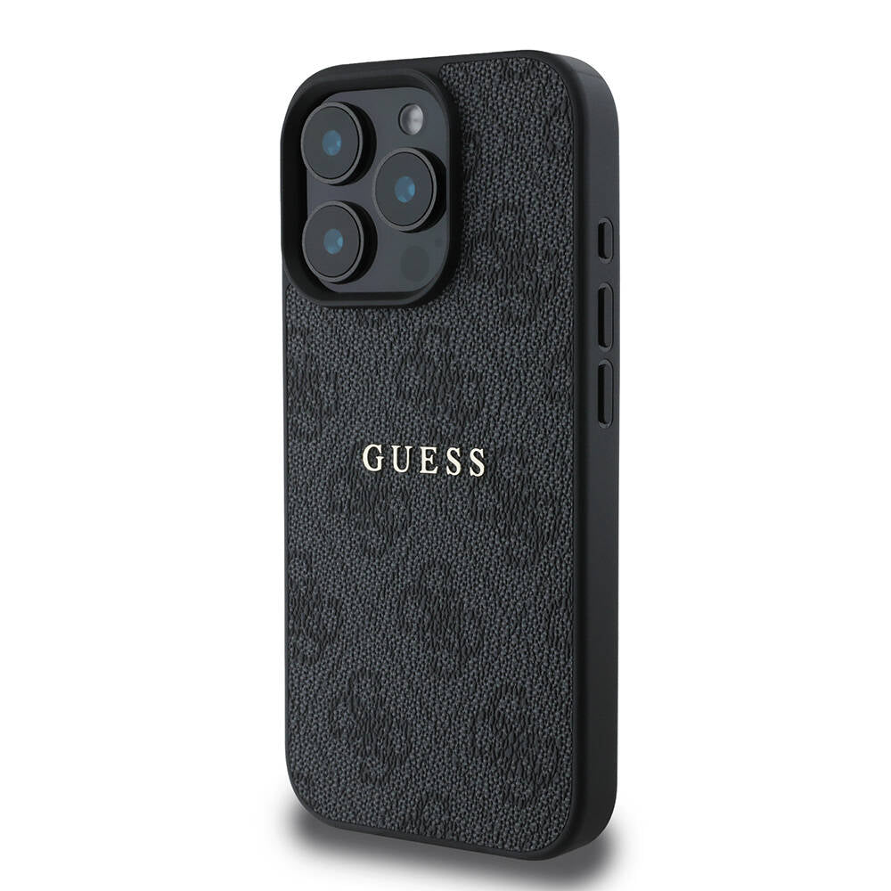 GUESS iPhone 16 Pro Orjinal Lisanslı Magsafe Şarj Özellikli 4G Desenli Yazı Logolu Siyah Kılıf