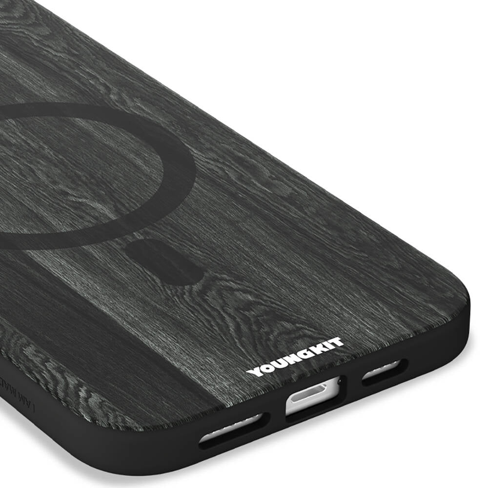 Magsafe Şarj Özellikli Sararmaya Dayanıklı Youngkit Wood Forest Serisi Siyah Kapak - enzaksesuar