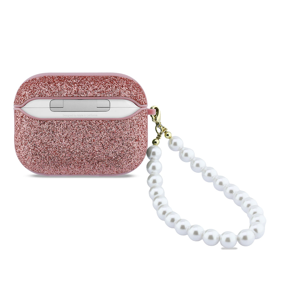 Apple Airpods Pro 3 Kılıf Guess Glitter İnci Bilek Askılı Kapak Pembe