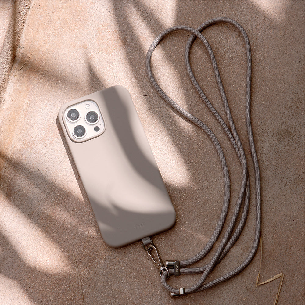 COEHL iPhone 16 Pro Magsafe Şarj Özellikli Soft Arka Yüzey Askı İpli Creme Gri Kılıf