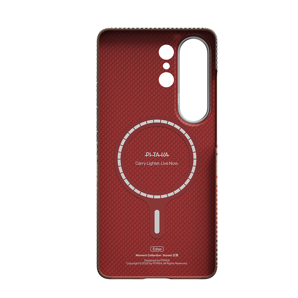 Galaxy S26 Ultra Kılıf M-safe Şarj Özellikli Aramid Fiber Pitaka Tactile Woven Sunset-Moonrise Serisi Kapak Kahverengi