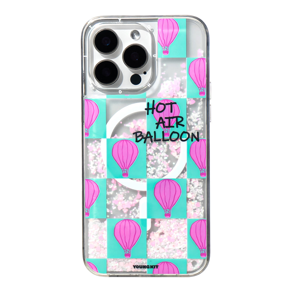 YOUNGKIT iPhone 16 Pro Max Magsafe Şarj Özellikli Parlak Kumlu Sıvılı Pink Dream Quicksand Serisi Turkuaz Kılıf
