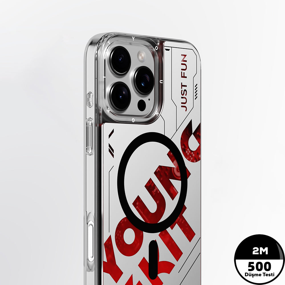 YOUNGKİT iPhone 16 Pro Max Magsafe Şarj Özellikli Airbagli Çift Katmanlı Future Streamer Serisi Kırmızı Kılıf