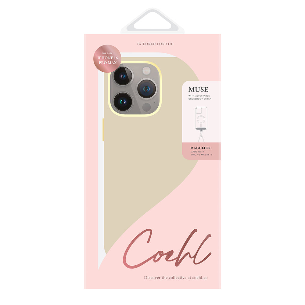 COEHL iPhone 16 Pro Magsafe Şarj Özellikli Soft Arka Yüzey Askı İpli Coehl Muse Krem Kılıf