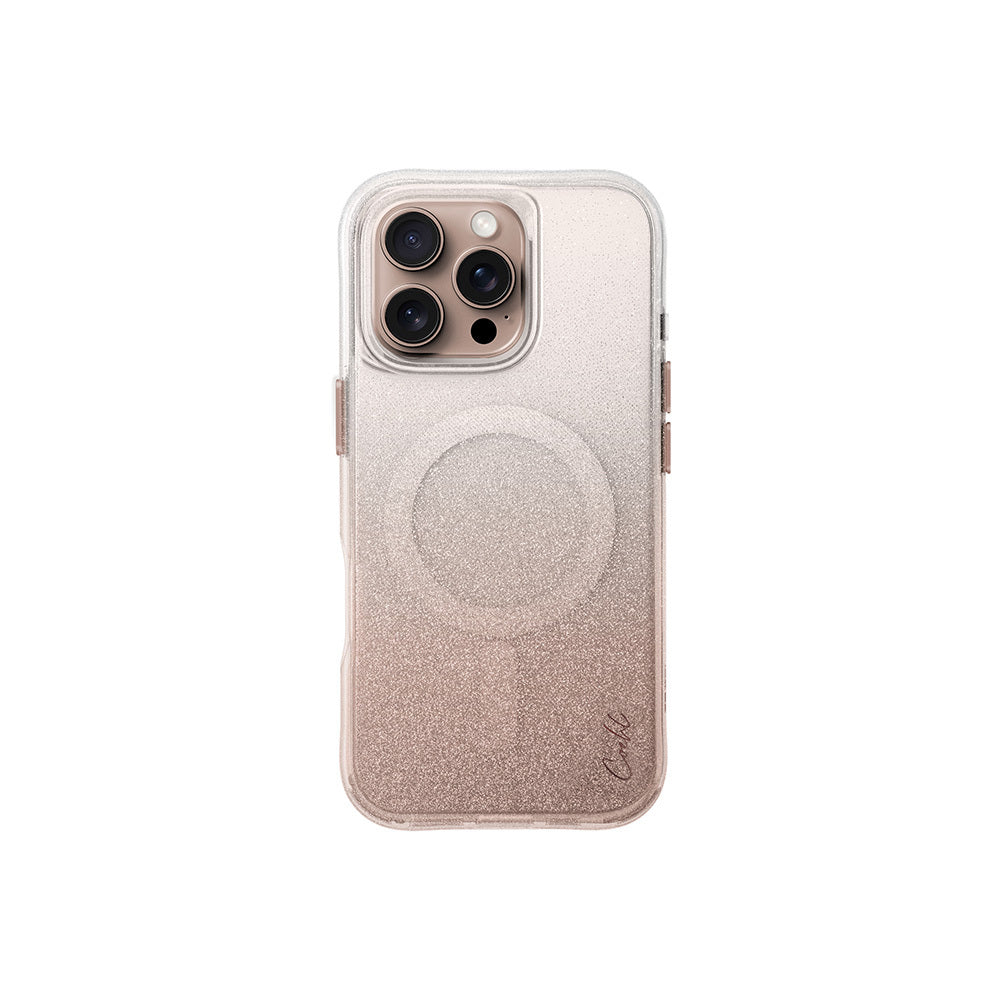 COEHL iPhone 16 Pro Magsafe Şarj Özellikli Simli Arka Yüzey Askı İpi Aparatlı Lumino Rose Gold Kılıf
